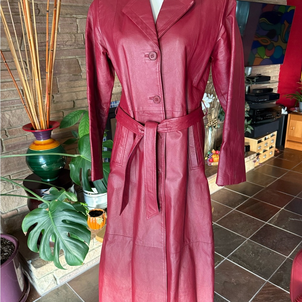 Red Leather Trench Coat